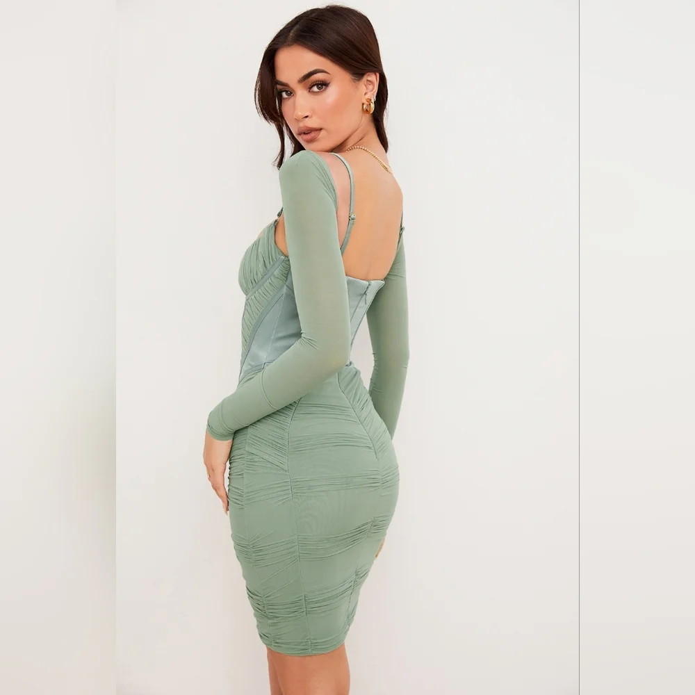 NWT House Of CB Freyja‎ Green Gathered Corset Dress XS Plus Cup - Picture 5 of 10